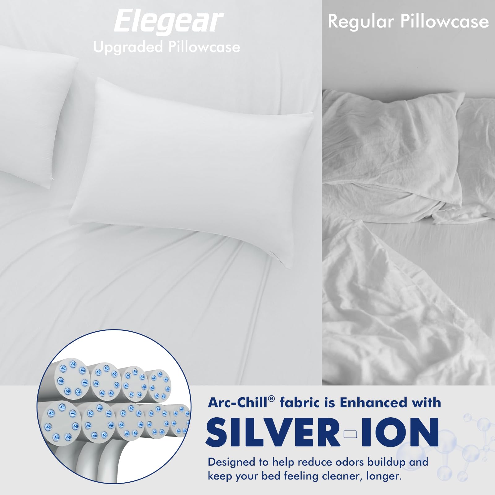 Elegear Silver Infused Cooling Pillow Cases for Hot Sleeper, Standard 2Pack