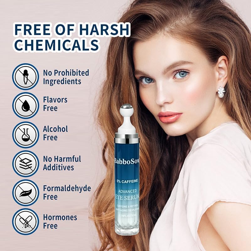 5% Caffeine & Retinol Eye Cream for Dark Circles, Puffiness & Wrinkles - Anti Aging Under Eye Serum with 360° Roller Ball - Men & Women Dark Circle Treatment - Image 2