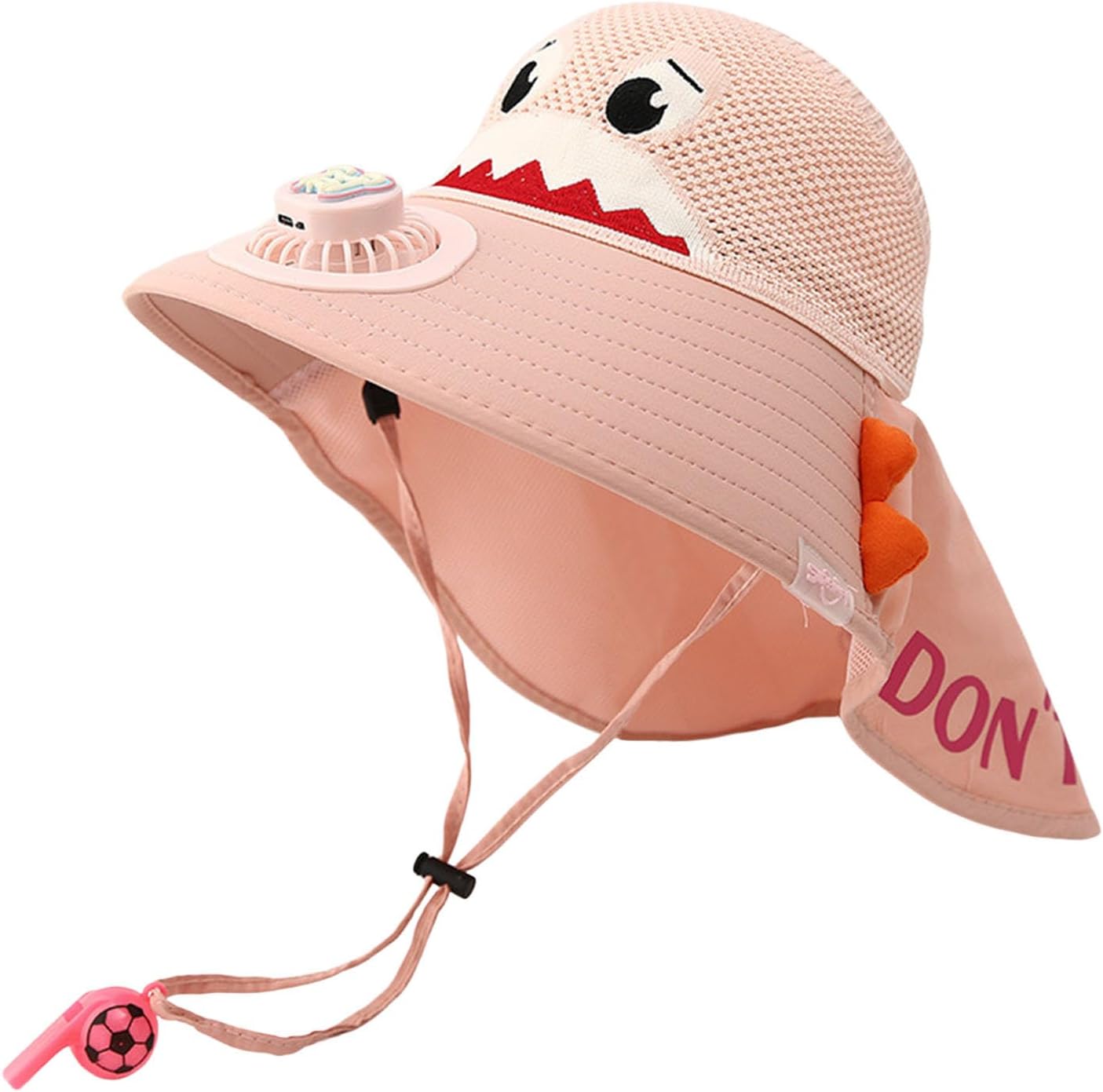 Cute Solar Powered Fan Hat for Kids - Girls Boys Cap with USB Rechargeable Fan with Whistle, Breathable Mesh Outdoor Sun Hat