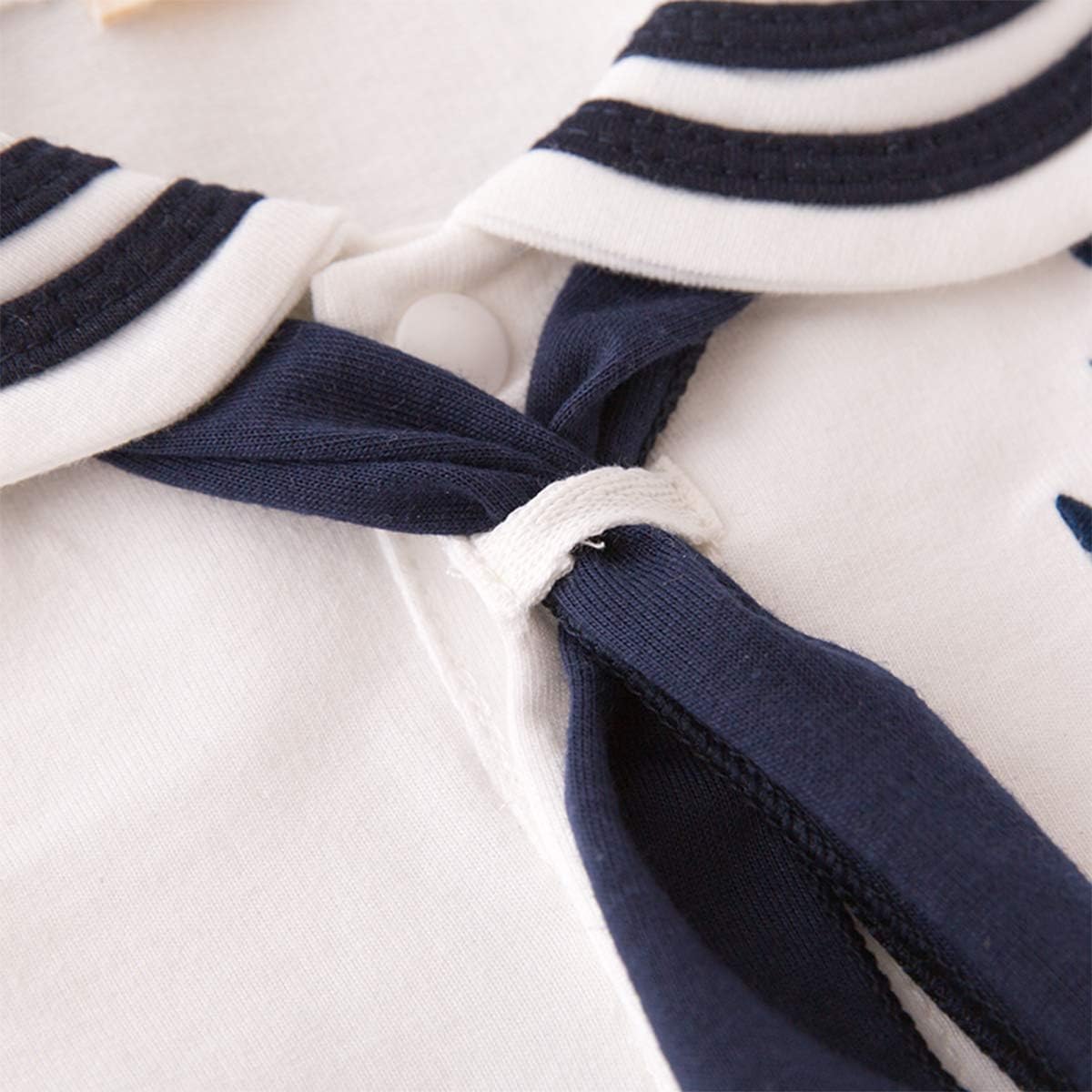 stylesilove.com Baby Boy Marine Sailor Cotton Romper Onesie with Hat and Necktie 3pcs Holiday Outfit - Image 2