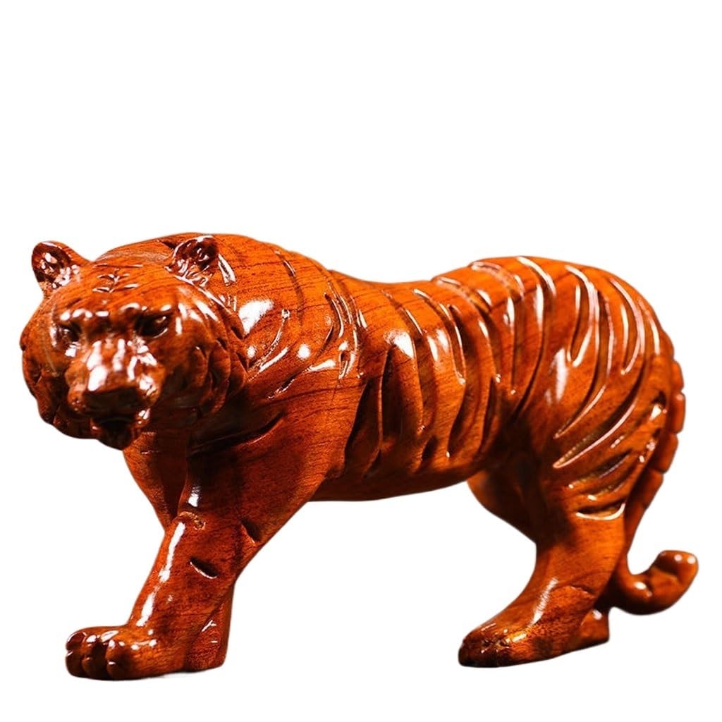ATREDESES Office Decor Wooden Carving Tiger Ornaments Solid Wood Tiger Crafts Home Office Desk Decoration Crafts Home Decor(5.9in)