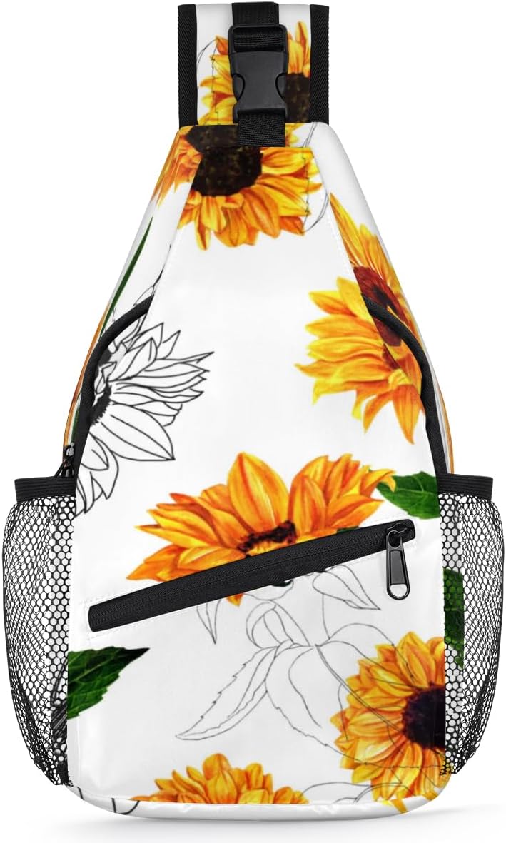 Yellow Sunflower Sling Bag for Women Men Crossbody Sling Backpack Shoulder Bag Chest Bag Daypack for Travel Hiking Outdoor