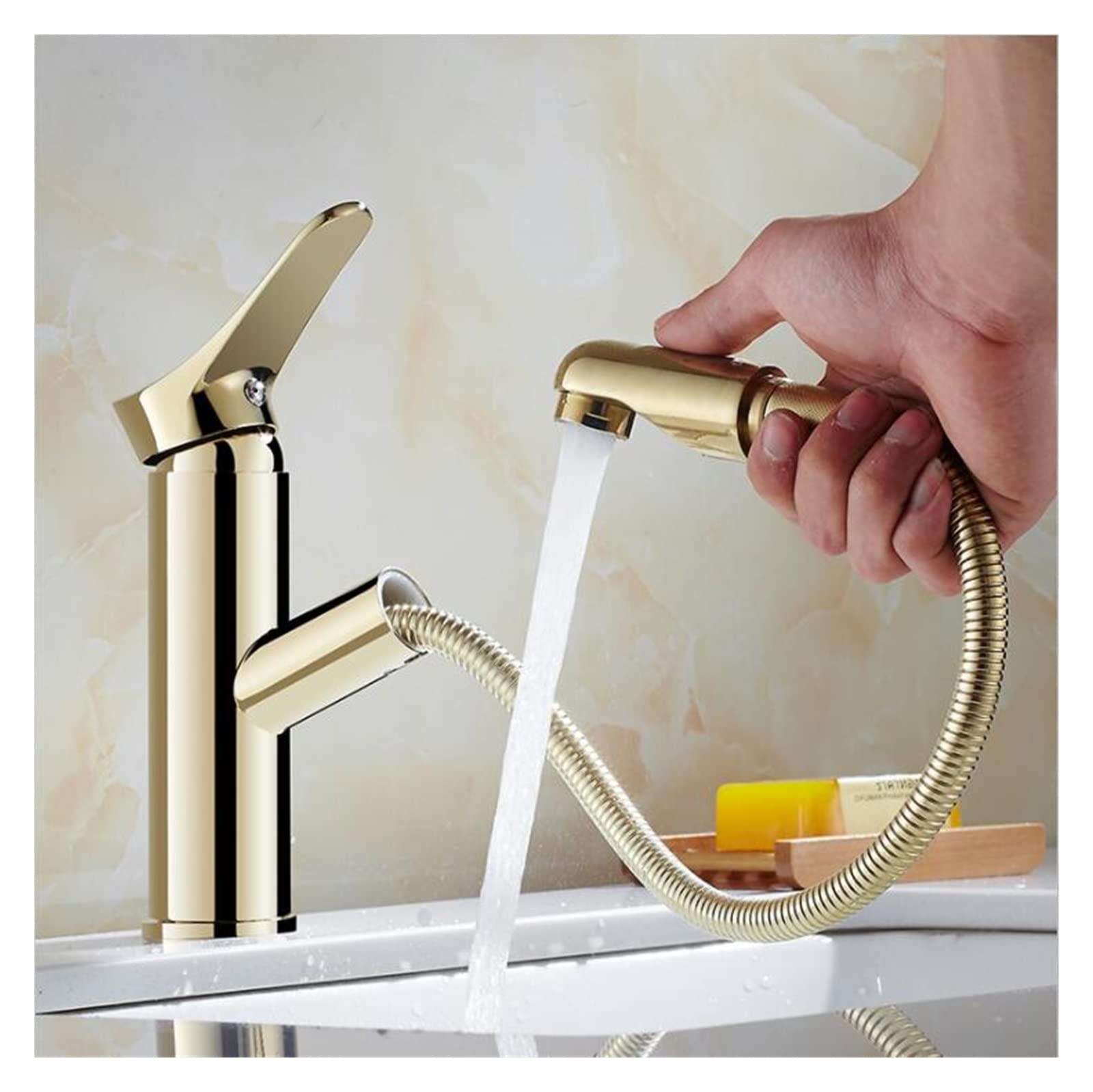 Robinet de lavabo extractible en laiton massif doré haut de gamme style rétro