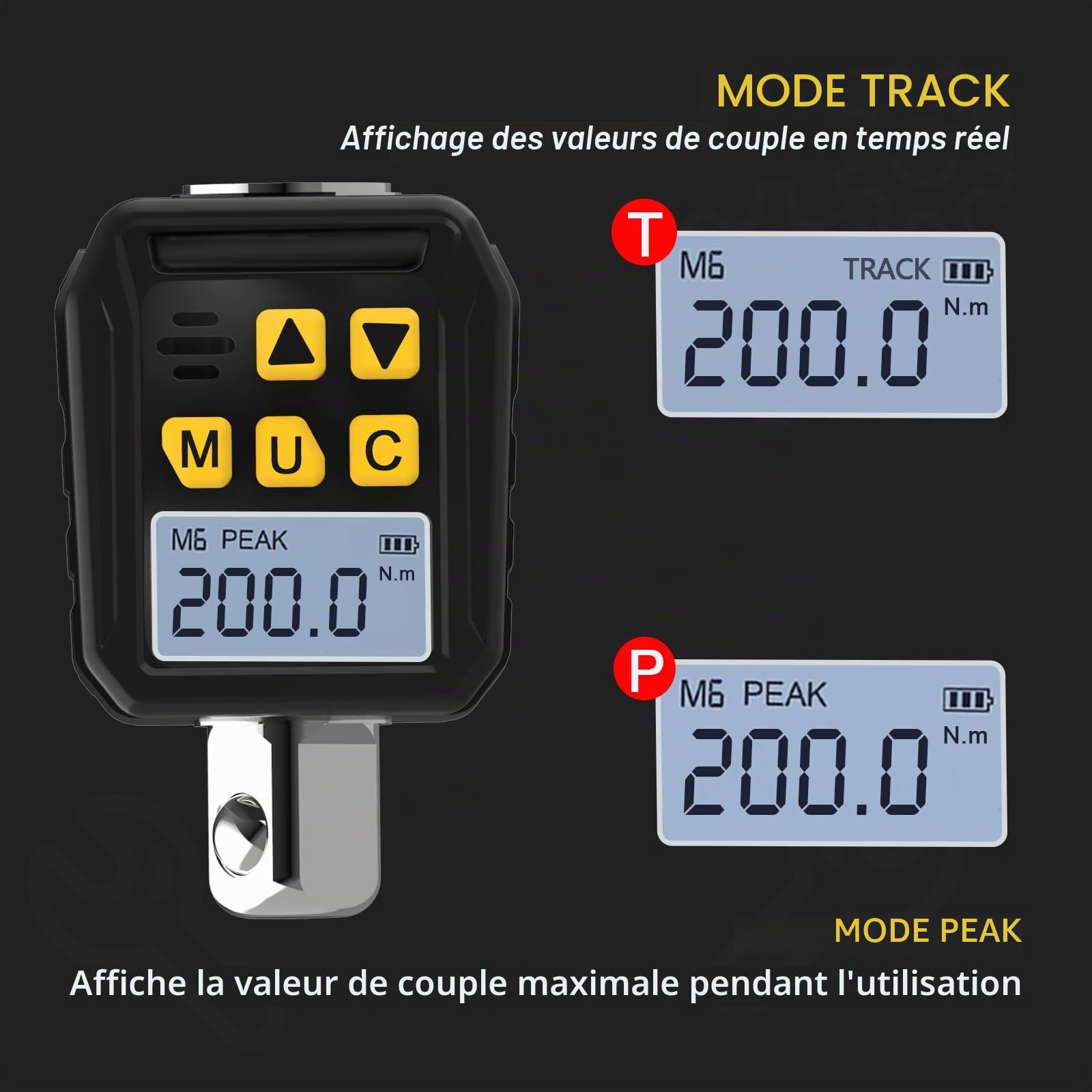 Clé Dynamométrique Numériques 1/2", 10-200Nm Adaptateur de Couple Numérique, 1/4" 3/8" Adaptateurs Haute Précision avec Stockage de Données, LED et Alerte Sonore pour Auto Vélo Moto…