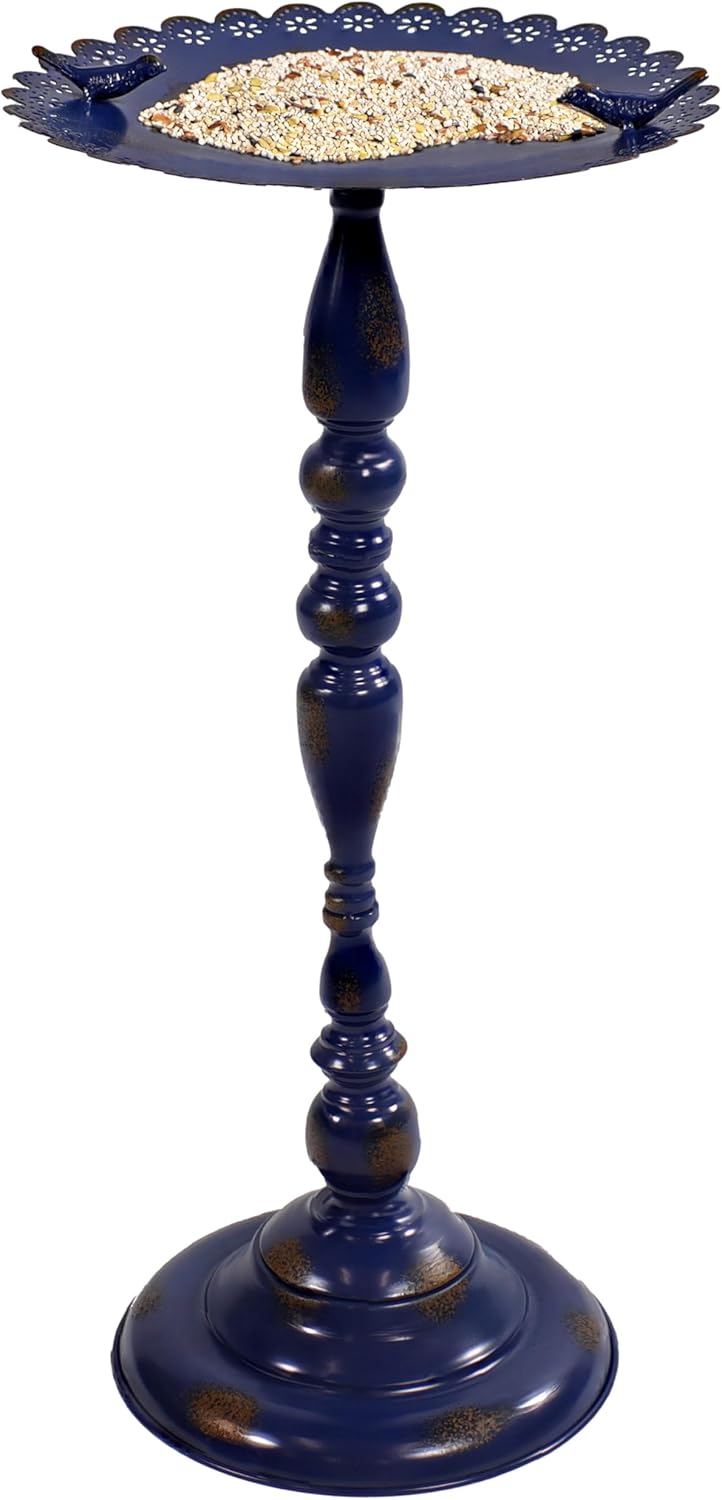 Sunnydaze Feathered Friends Iron Pedestal Bird Feeder - Blue - 26" H