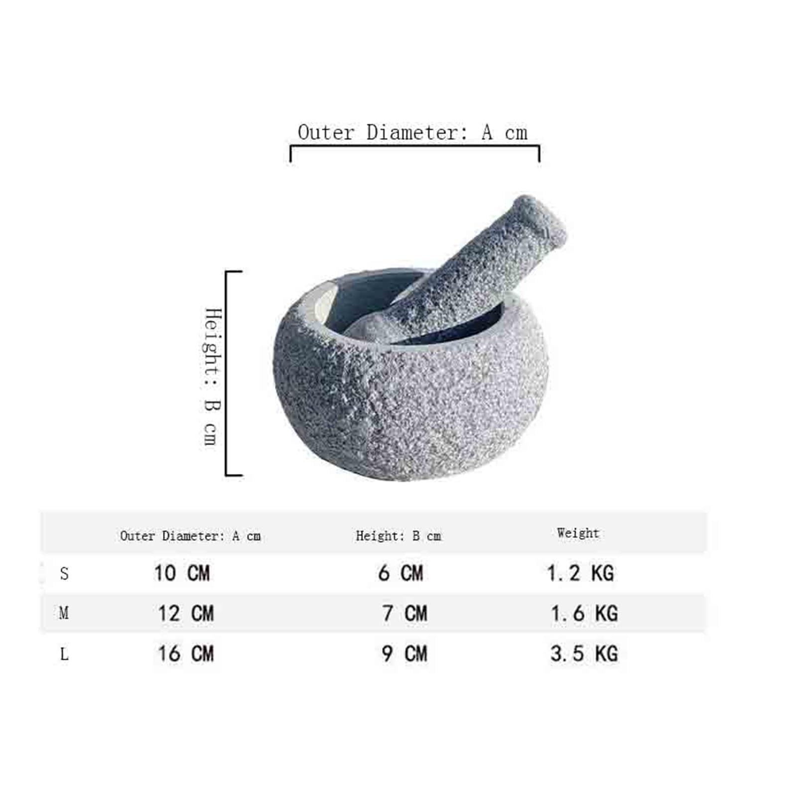 Salsas Juego de mortero y maja, molinillo especias granito resistente, gris sin pulir(Grande)