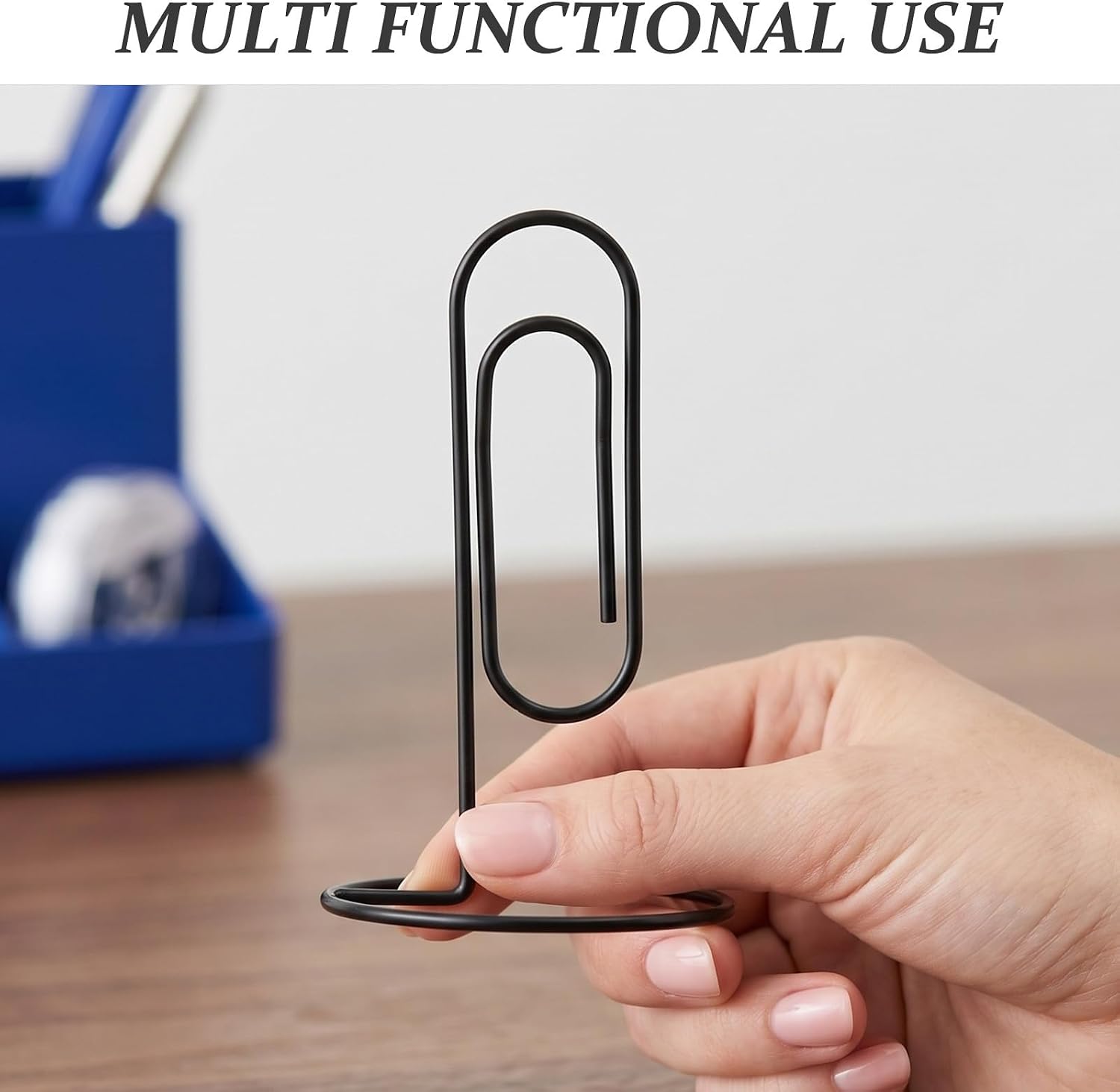 Luxshiny 4pcs Large Metal Paper Clips with Base Memo Holder for Desk Creative Decorative Paperclip Stand with Large Capacity to Display Photos and Hold Multiple Sheets for Office