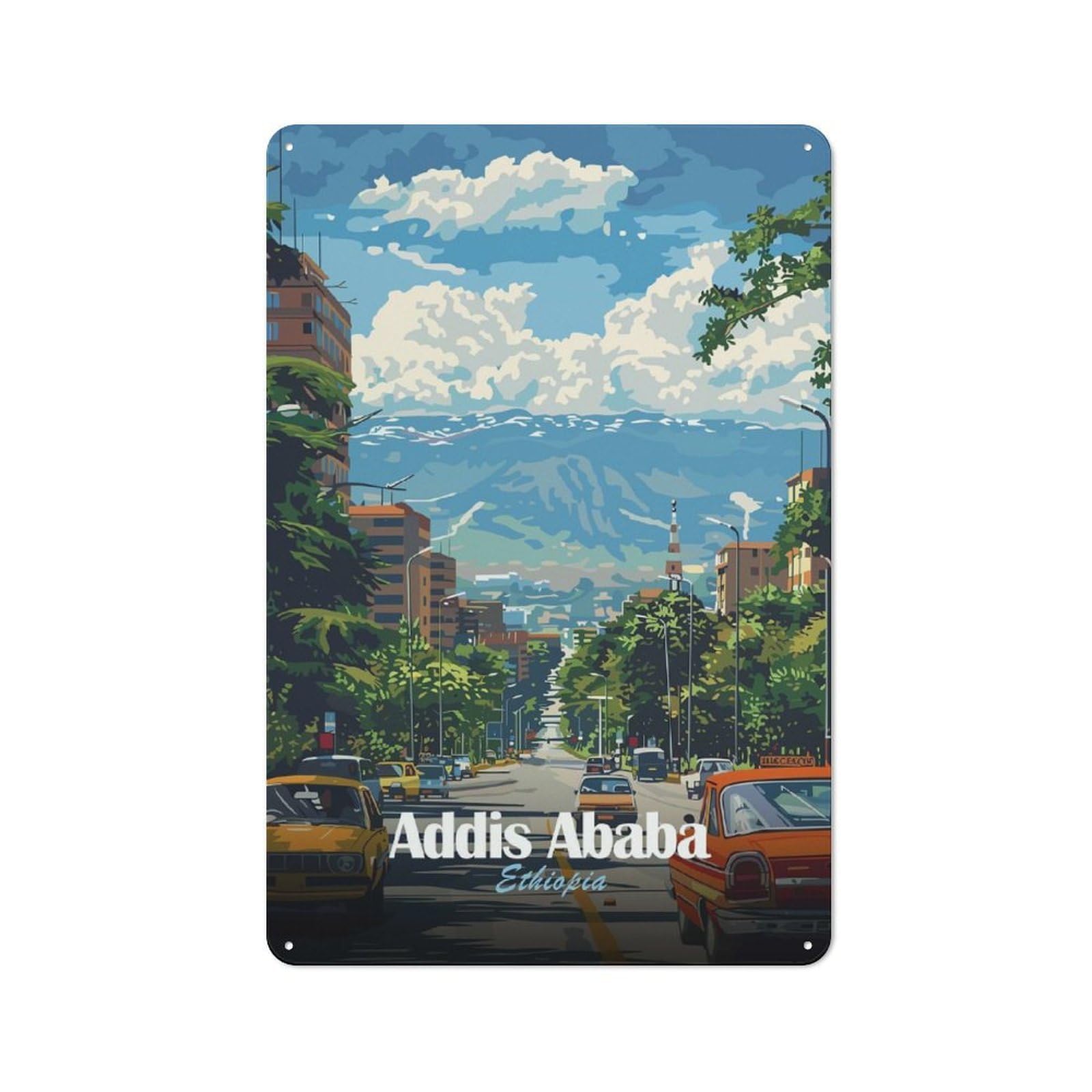 Addis Ababa, Ethiopia Cityscape Garden Room Metal Sign 30x20cm, Vintage Shed Wall Decor for Conservatory, Home Bar Or Utility Room