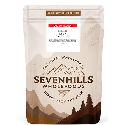 Sevenhills Wholefoods Organic Kelp Seaweed Capsules, Natural Source of Iodine, Vegan, UK Hand-Harvested,120 Capsules