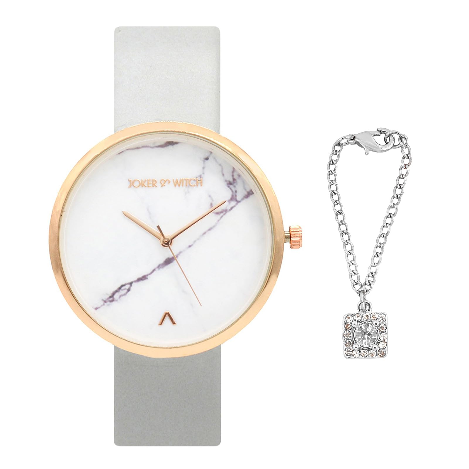 Joker & Witch Leather Women Locked In Silver Analog Watch & Charm Set, White Dial, Gray Band (B0C9PZ9YTQ) Amazon Price History, Amazon Price Tracker