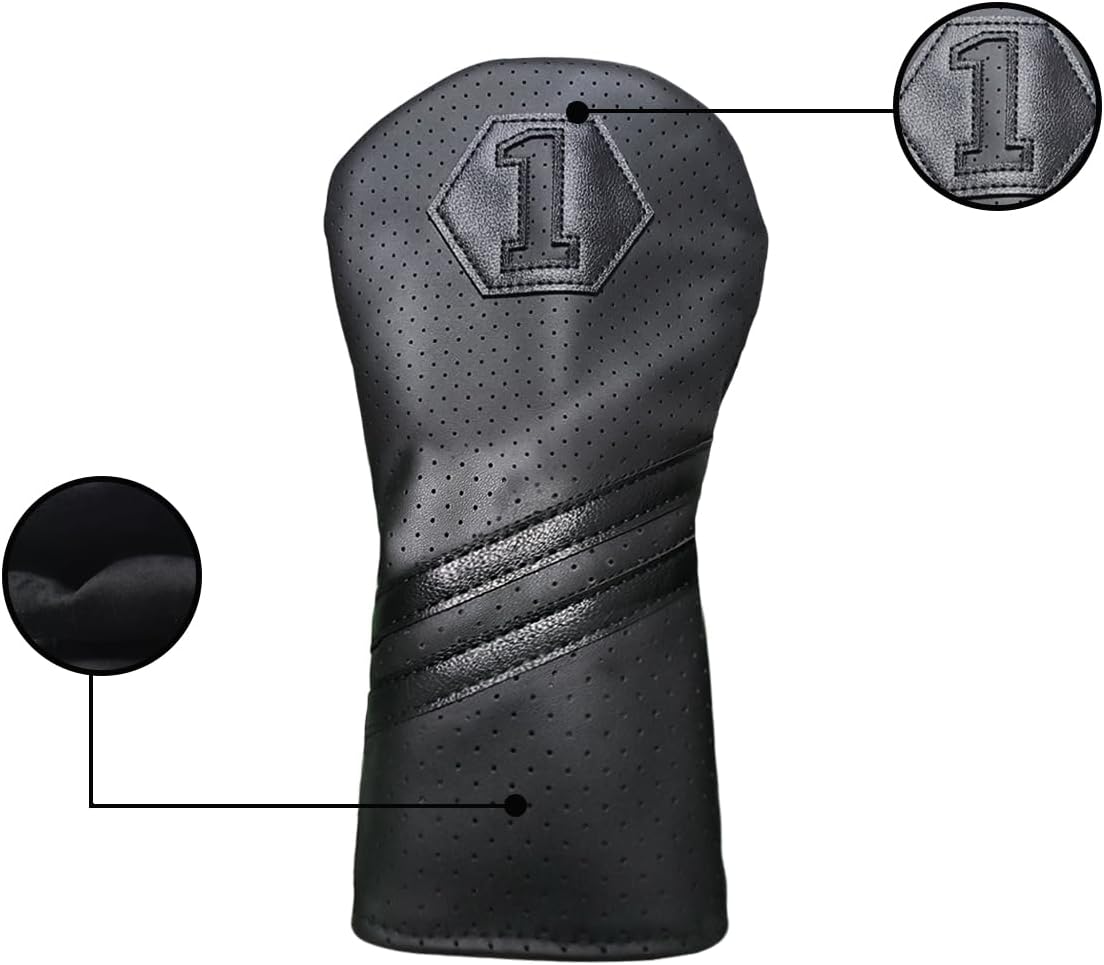 Scott Edward 1/3 Pcs Golf Club Covers, PU Big Number 1 3 5 Golf Headcovers for Driver Fairway and Hybrid Wood Fit Most Brand, Black White Green