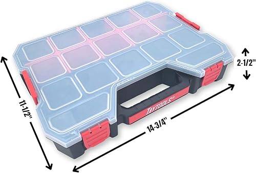 Miniatura 2 de Taytools Caja organizadora de piezas grandes de 17 compartimentos, caja de herramientas portátil de doble cierre con divisores extraíbles para