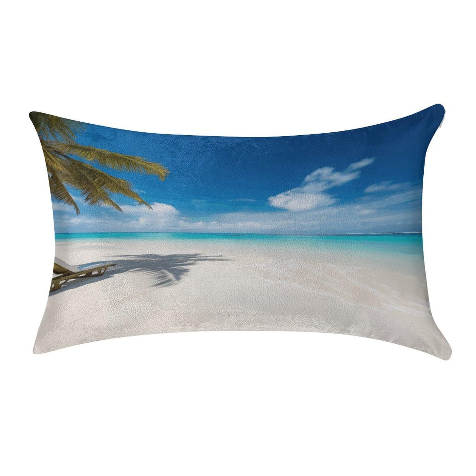 FekiLoot White Beach Tropical Sea Pillow Covers Luxury Velvet Oblong Pillowcases Rectangular Throw Pillows Case Decorative Velvet Cushion Covers Ultra Soft Lumbar Pillow Shells 12 X 20 in