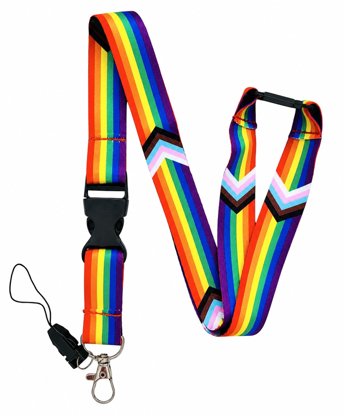 PAC Supplies Global Rainbow LGBTQ Progress Pride Flag Lanyard With Detachable Buckle Clip, Mobile Phone Attachment & Safety Breakaway (5) โ image 1
