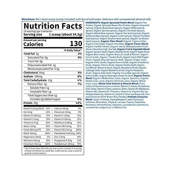 Garden-of-Life-Raw-Organic-Meal-Replacement-Powder-14-Servings-20g-Plant-Based-Protein-Powder-Vanilla Garden of Life Vegan Protein Powder - Raw Organic Meal Replacement Shakes - Vanilla - Pea Protein, Greens and Probiotics for Women and Men, Plant Based Dairy Free All in One Shake, 14 Servings