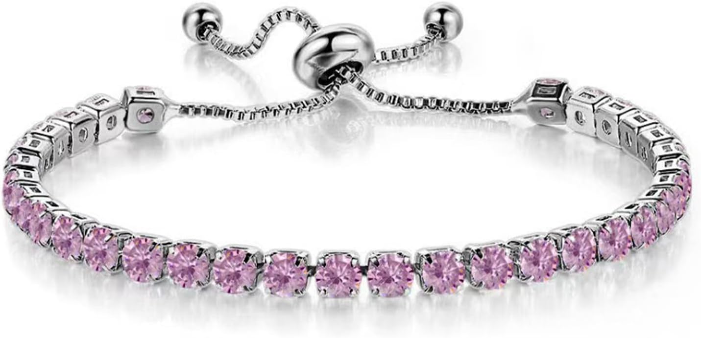 Crystal Rhinestone Beads Adjustable Slider Tennis Bracelet 14K Gold Dainty Classic Colorful Cubic Zircon Adjustable Link Chain Wedding Birthday Jewelry for Women