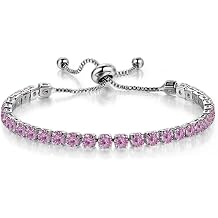 Crystal Rhinestone Beads Adjustable Slider Tennis Bracelet 14K Gold Dainty Classic Colorful Cubic Zircon Adjustable Link Chain Wedding Birthday Jewelry for Women