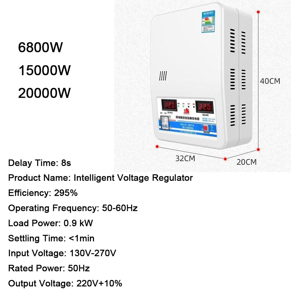 Stabilizzatore di Tensione AC 220V 6800/15000/20000W ad Alta Potenza Regolatore Automatico Domestico con Doppio Display,Bobina Rame Puro,6 Protezioni,per Aria Condizionata,Frigoriferi 6800W
