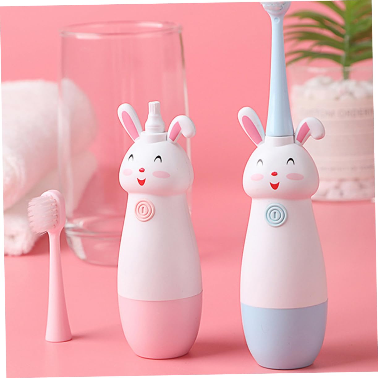 Mipcase 3 Juegos Cepillo Eléctrico Infantil con Diseño de Dibujos Animados Vibración Sónica Cabezales de Repuesto Compacto y Fácil de Usar para Bebés Color Rosa