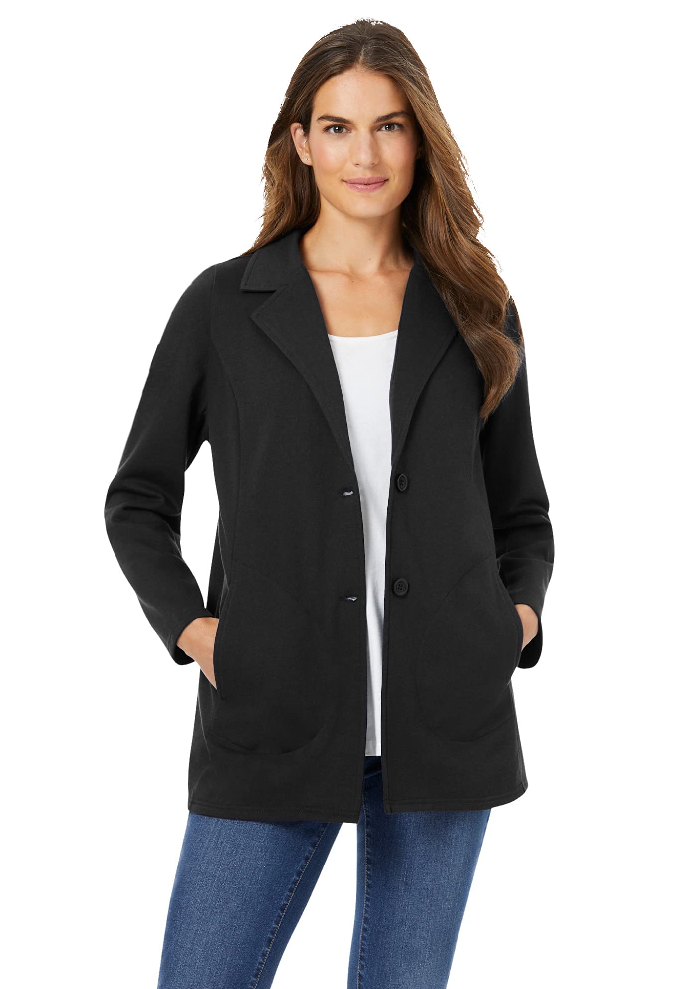 Woman Within Plus Size Knit Blazer Oversized Work Casual