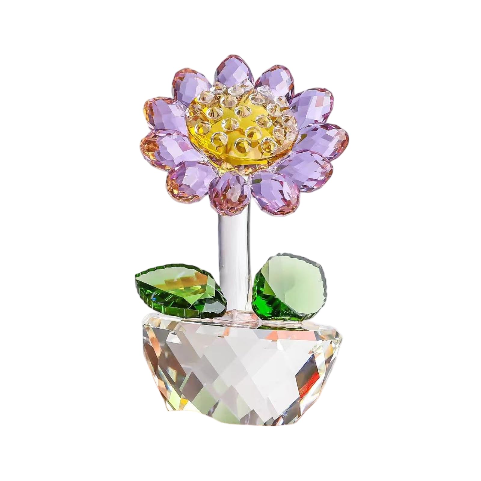 CYLRWSR Crystal Sunflower with Bud Glass Figurine Collectibles Ornament Paperweight Table Decoration with Gift ﻿,Purple