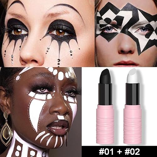 Miniatura 3 de evpct Juego de 2 pintalabios negros Whtie mate para la cara y el cuerpo, juego de labios de alto impacto con fórmula cremosa hidratante, béisbol,