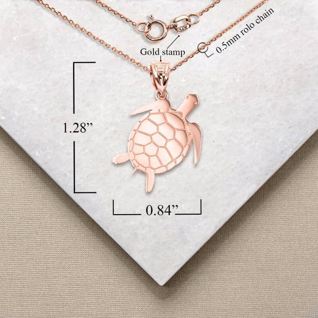 10K Yellow, White, or Rose Gold Turtle Symbol of Wisdom Pendant Necklace - Choice of Metal & Length
