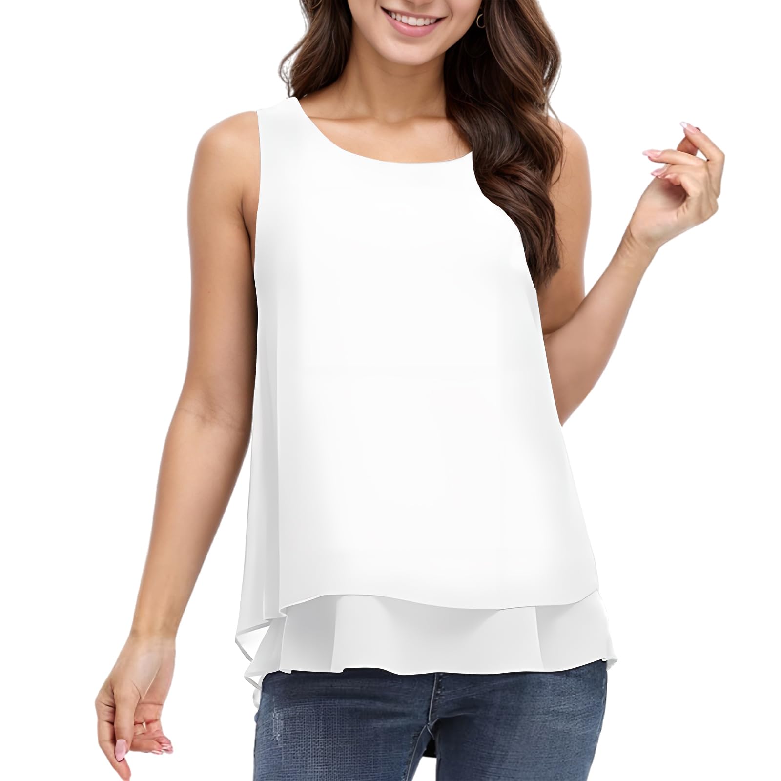 Zhiaek Camiseta Tirantes Mujer Chalecos de Verano Cuello Redondo Blusas Sin Mangas de Gasa Ropa de Mujer Verano Casual Básica Corte Holgado