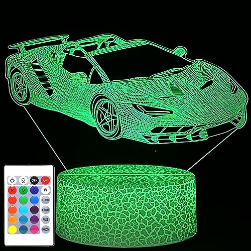 Image of i-CHONY Sport Car Night Light, 3D Optical Illusion Lamp,16 Colors Dimmable Touch Table Lamp, Bedside Lamp, Race Car Gifts, Holiday, Nursery, Home Decor, Xmas