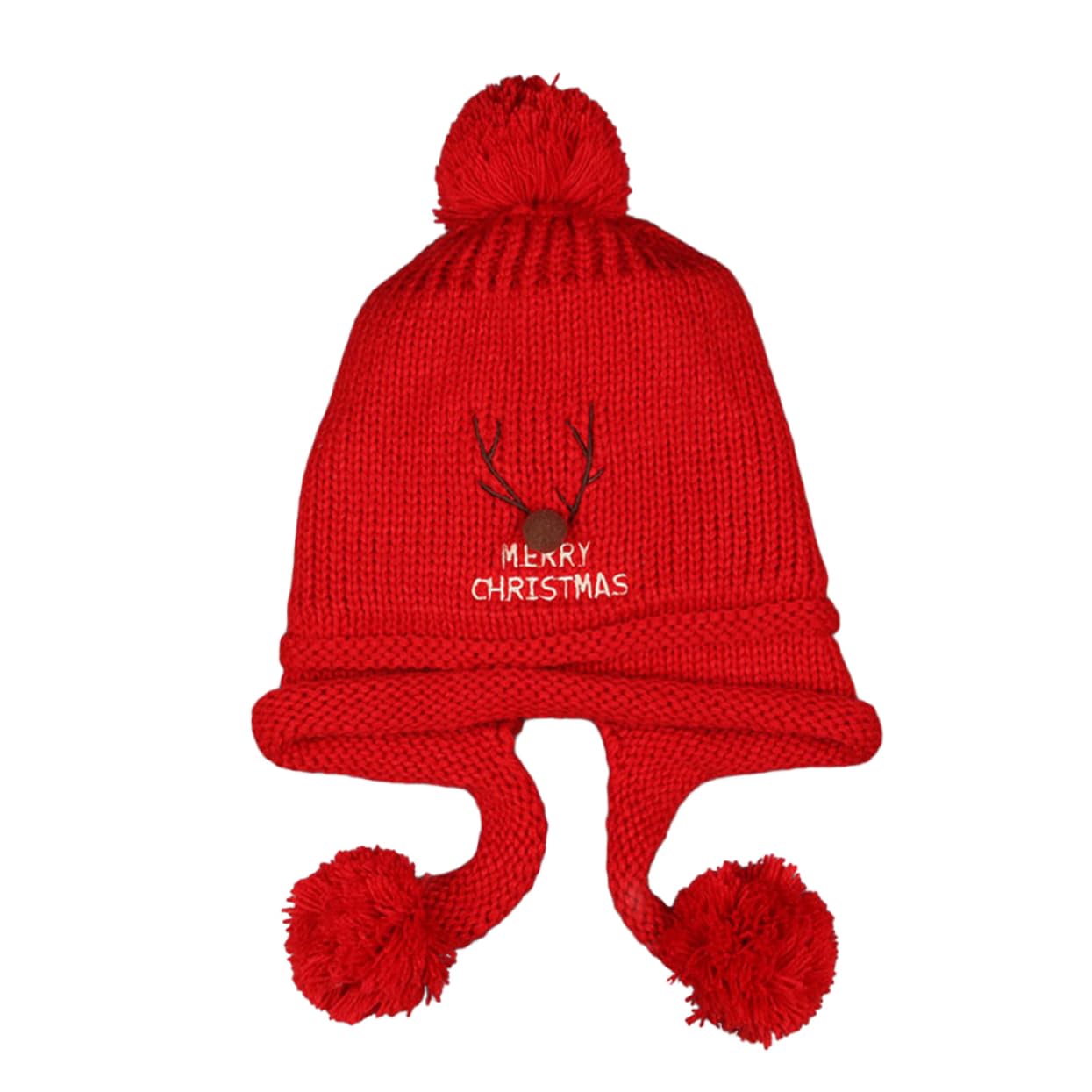 SHERCHPRY Unisex Toddler Christmas Hat Knit Hat with Ear Flaps Plush Deer Pattern for Boys Girls (Size M)