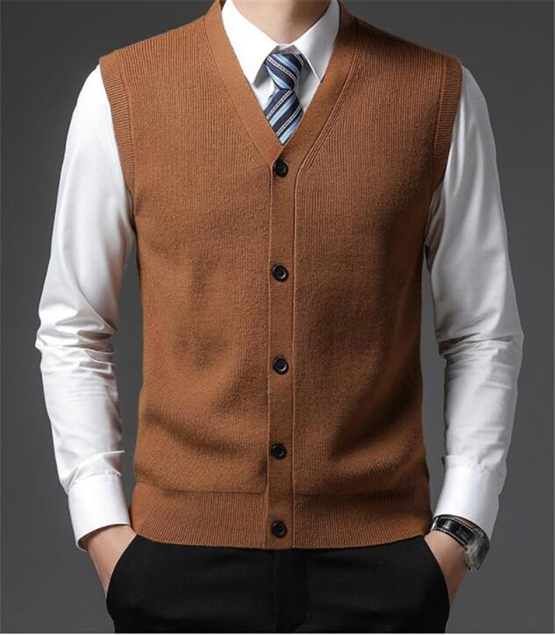 Men's Sleeveless Wool Sweater Vest Slim Knitted Vests Bussiness Casual Solid Waistcoat2