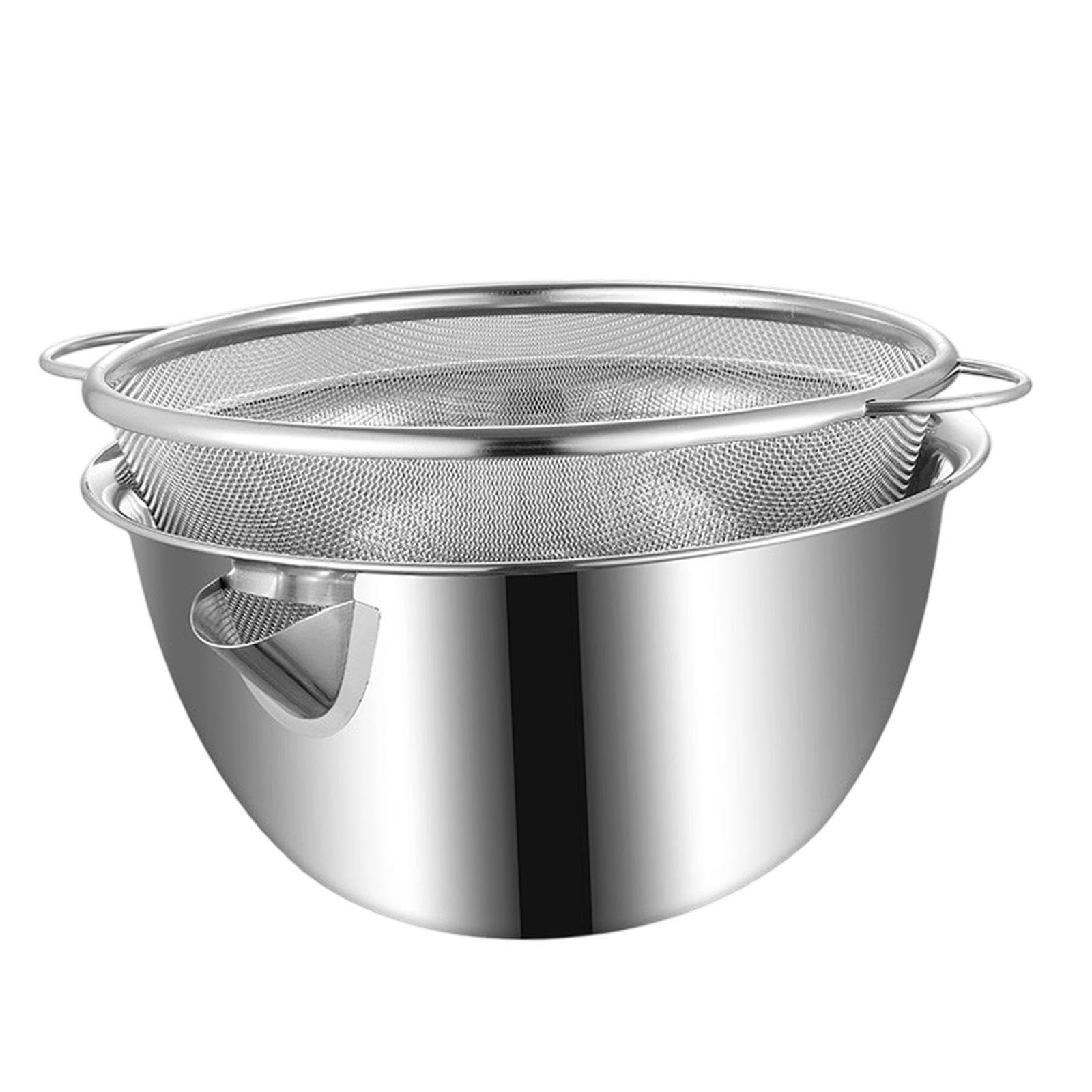 Fenteer 2 Piezas Colador de Cocina Y Cuenco para Mezclar Cesta Escurridora Y Lavador de Granos de Acero 304 con Agujeros Finos Adecuado para Lavar