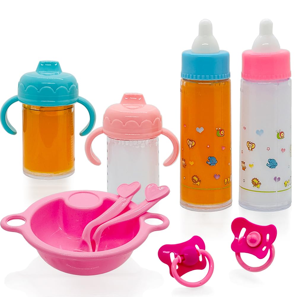 SAIBURAZ Baby Doll Bottle Accessories Toys Baby Doll Magic Bottles Playset Disappearing Bottles with Pacifier for Little Girls (Big Set(for 12-18