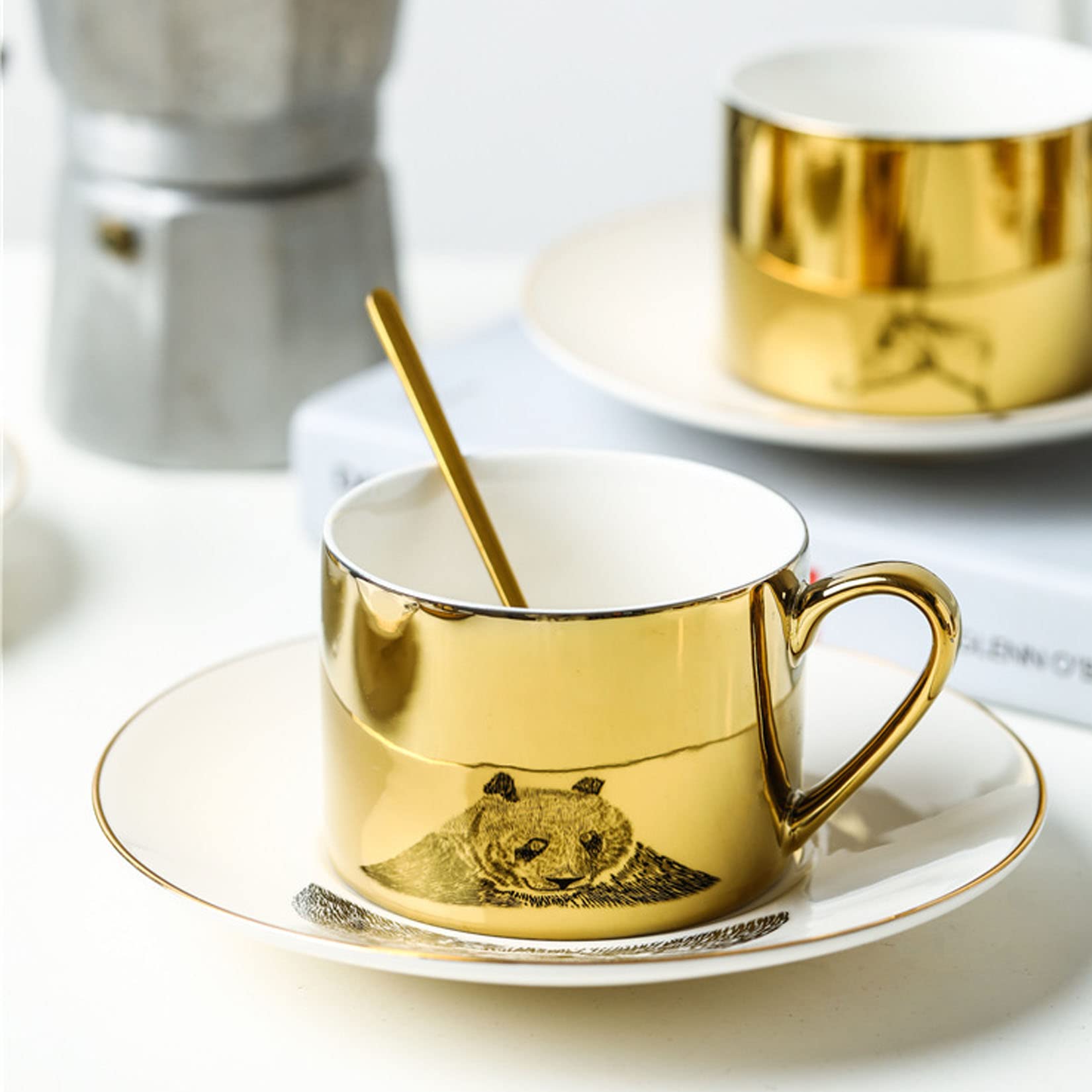 Persönliche Kaffeebecher, Espressotasse, Nachmittagstee-Tasse und Untertasse, Party-Teetassen, chinesisches Tee-Set, Mode-Büro-Kaffeetasse, Spiegel-Tierreflexions-Wasserbecher, Nachmittagstee-Keramik-