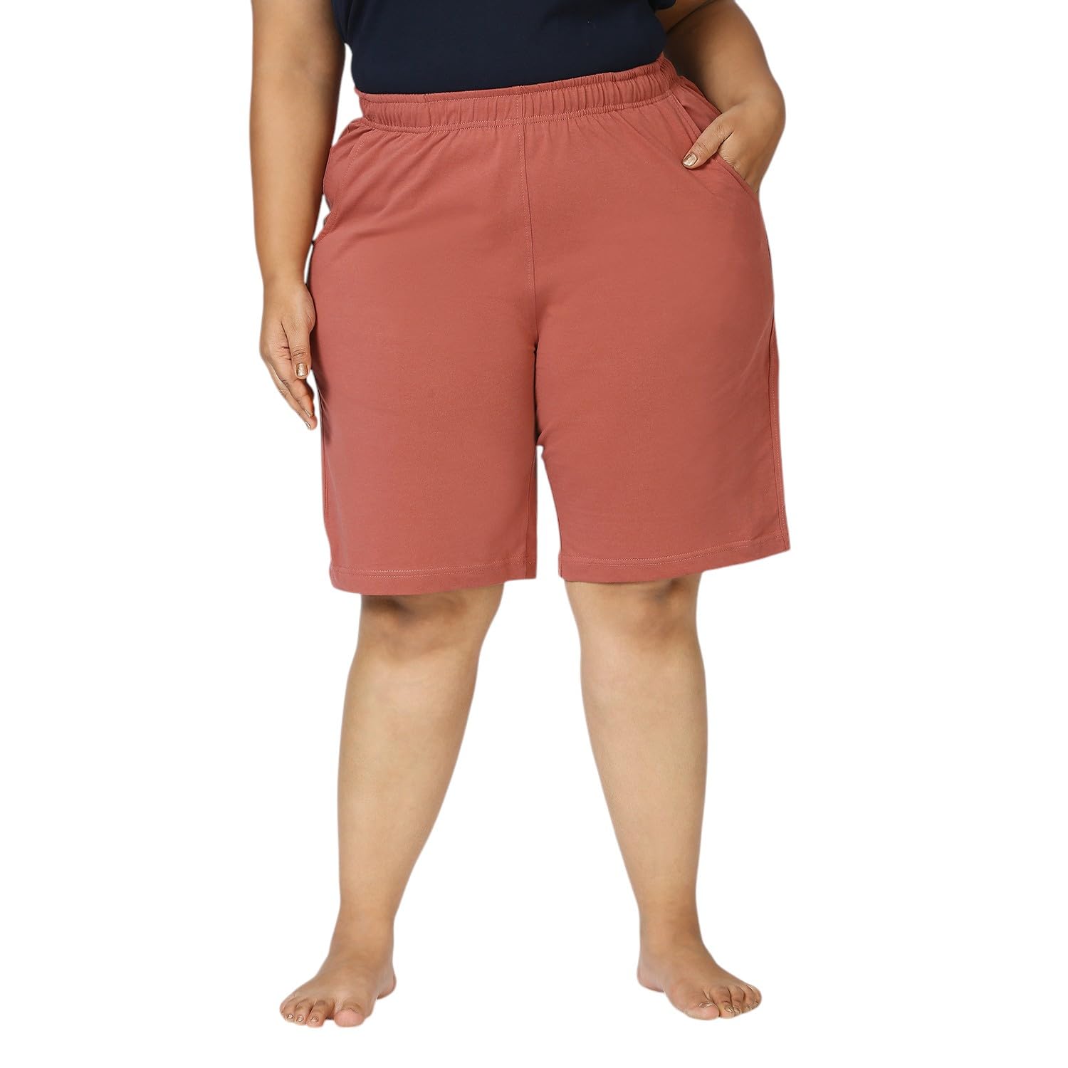 vaishvik Women's Plus Size Cotton Bermuda Shorts 4XL,5XL,6XL,7XL,8XL | Knee Length Long Shorts for Women | Elastic Waist with Drawstring | Relaxed Fit with Pockets | Rust-picture-13