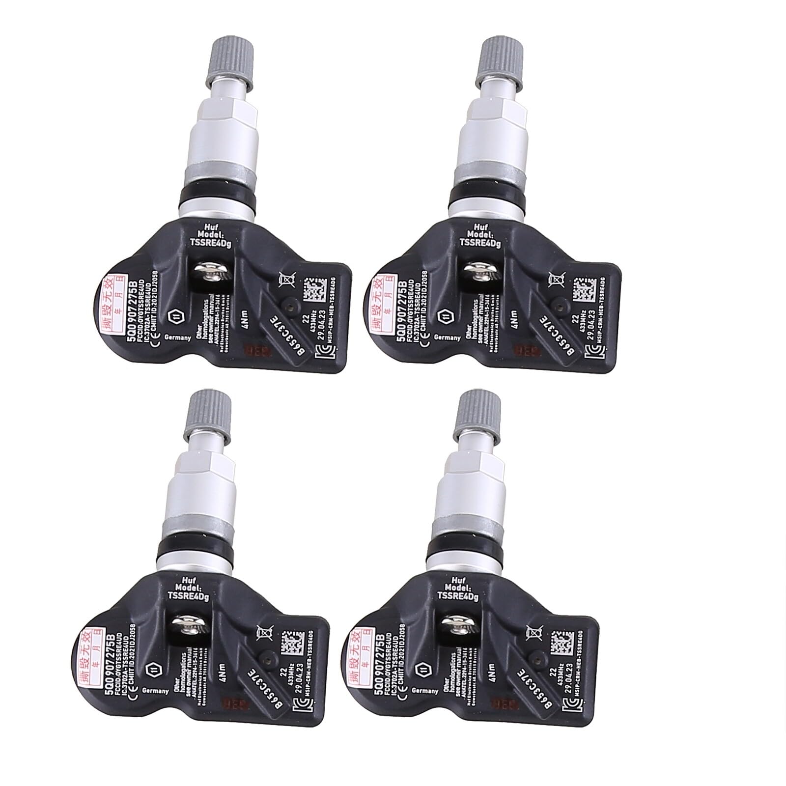 Lot de 4 TPMS Capteurs De Contrôle Pression Pneus Voiture Système De Surveillance De La Pression des Pneus TPMS 433MHz Compatible pour VW Seat 5Q0907275B
