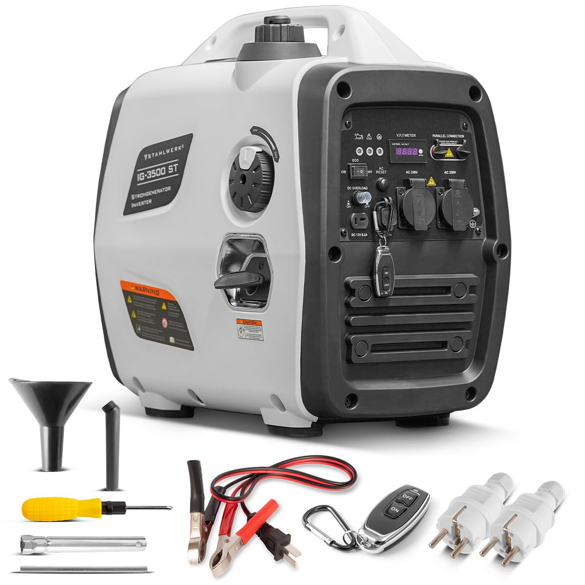 STAHLWERK Generador de gasolina IG-3500 ST de 3,5 kW / 4,76 PS, generador de corriente con inversor, generador eléctrico, grupo electrógeno de emergencia con mando a distancia y arranque eléctrico