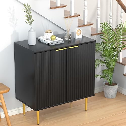 Miniatura 7 de SYESWAY Aparador buffet, moderno gabinete de café con puertas de forma de onda acanaladas y estante ajustable, gabinete de buffet con almacenamiento