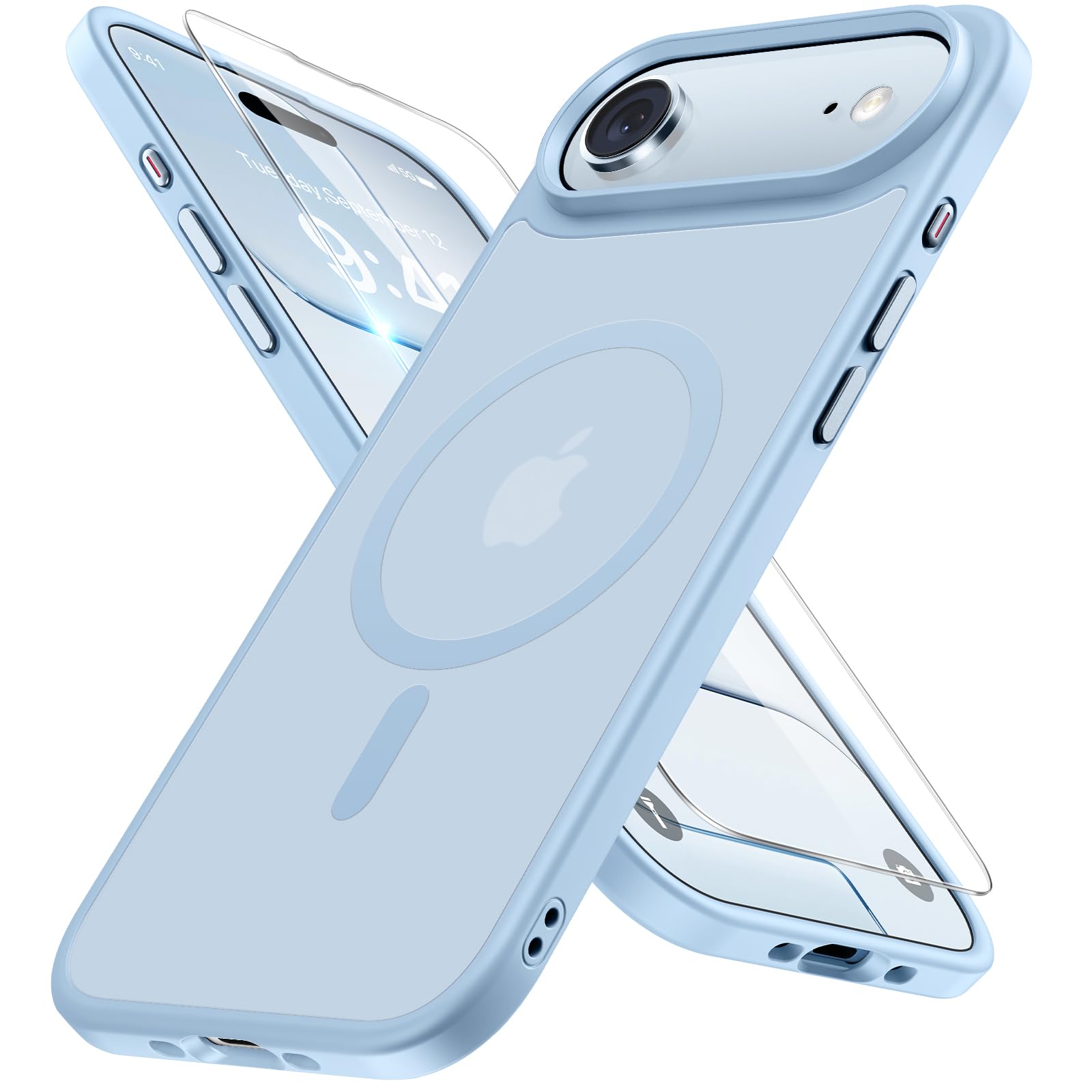 miracase Magnetic for iPhone Air Case with Screen Protector(Compatible with MagSafe), Slim Thin Translucent Matte Military-Grade Protected Phone Cover for iPhone 17 Air 6.5", Light Blue