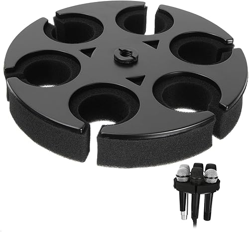 Soporte para micrófonos múltiples, soporte de micrófono inalámbrico e inalámbrico para soporte, soporta hasta 6 micrófonos, aluminio, negro