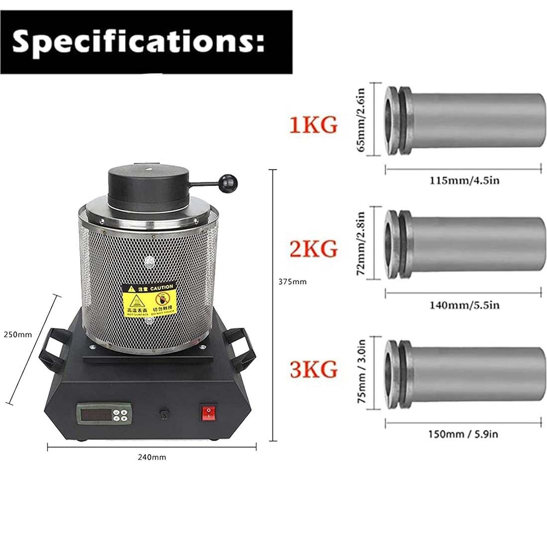 Four De Fusion d'or,Machine De Fusion De Métal Numérique 2102 ℉, Kit De Moulage Métal avec Creuset en Graphite pour Fondre l'argent, l'or, Cuivre, Four De Coulée De Raffinage,Red-3KG