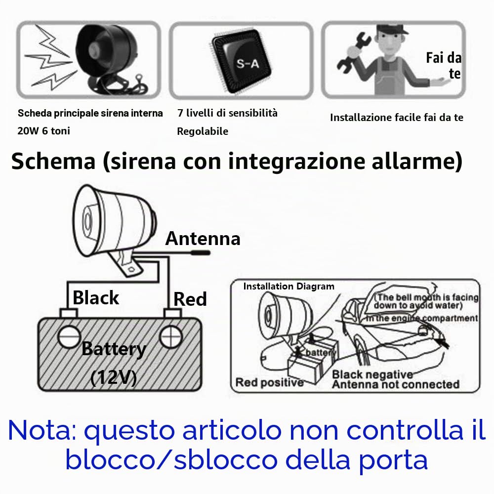 Riloer 12V Allarme auto universale Vibrazioni Sistema antifurto per auto Dispositivo per retrofit elettropneumatico Sistema di chiusura centrale, Accessori di allarme auto Protezione di sicurezza auto