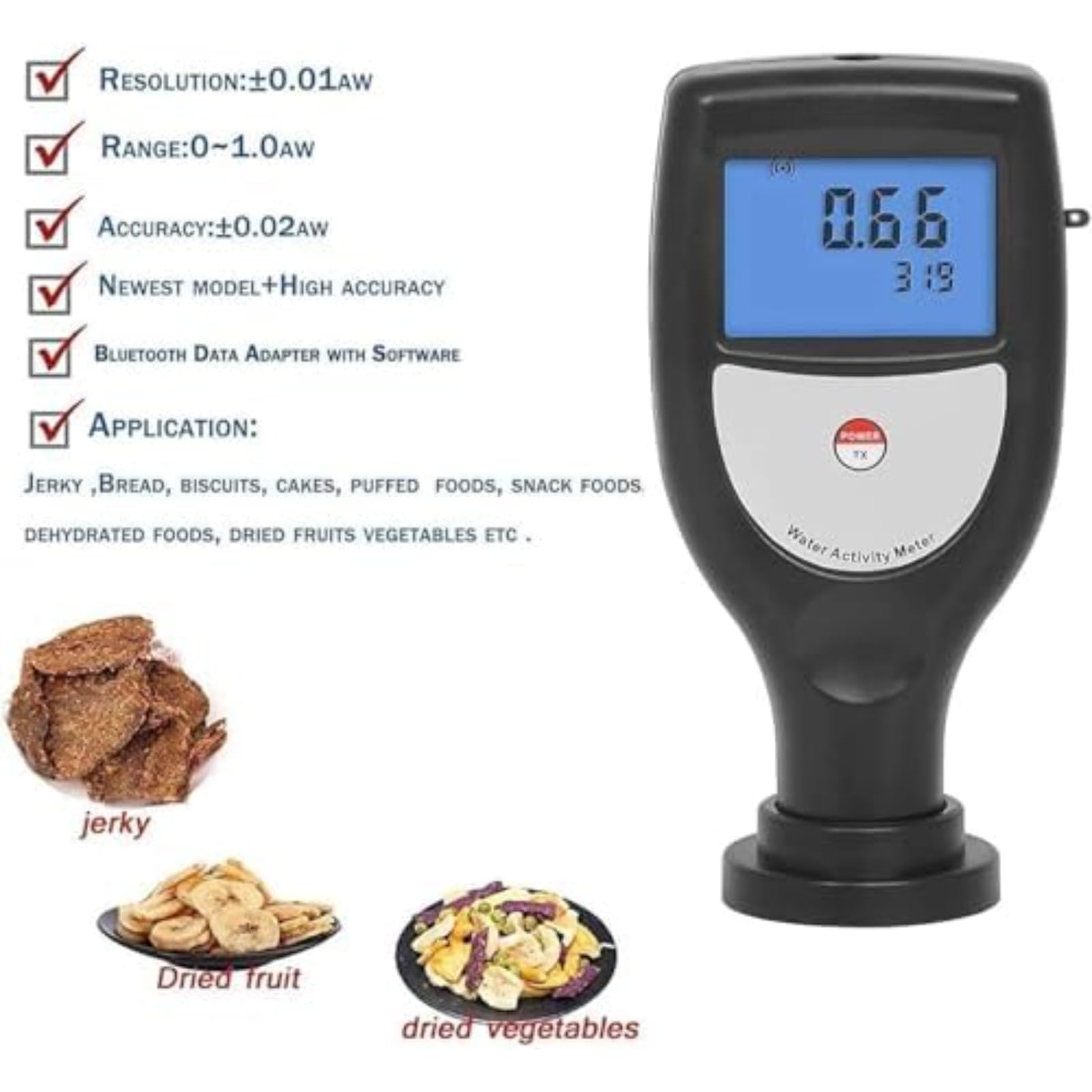 Misuratore di attività dell'acqua di precisione per test di umidità alimentare, dispositivo intelligente del sensore di umidità digitale, lettore accurato per ingredienti per panificazione, caseario e