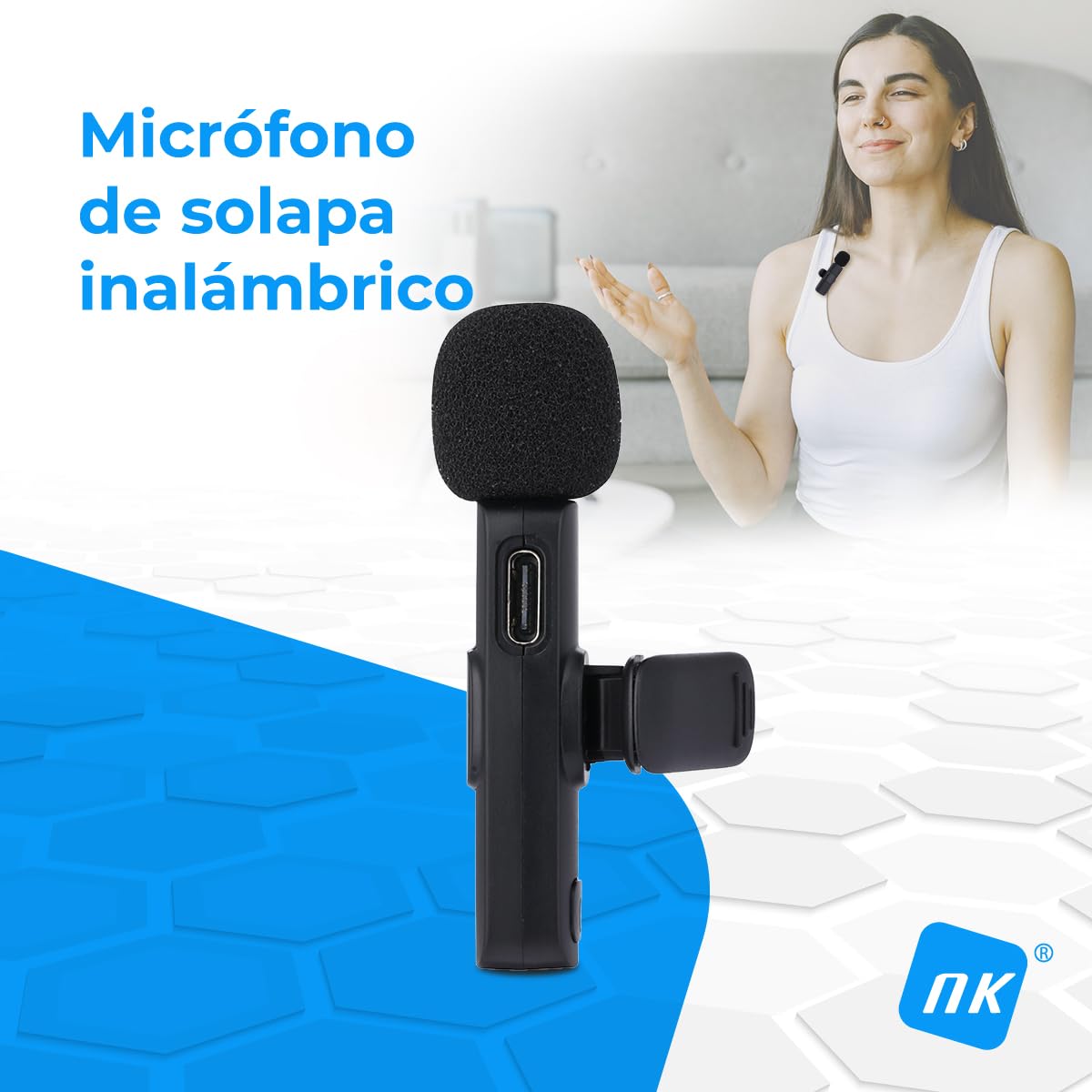 NK Mikrofon bezprzewodowy - bezprzewodowy mikrofon Lavalier do iPhone/Android/PC/laptopa, wtyczka i grać, zestaw 2 mikrofonów z klapką do nagrywania Tiktok/Twtch/Youtube/Vloga, redukcja szumów, brak