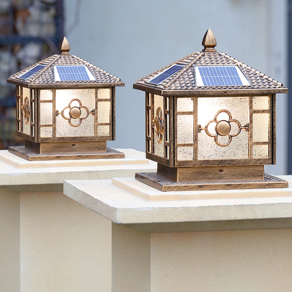 Lampadaire Solaire LED extérieur étanche IP55, Lampe sur Poteau, éclairage de terrasse, allée de Jardin, clôture, Porche, Trois Couleurs, intensité Variable,2pcs-Width: 40CM