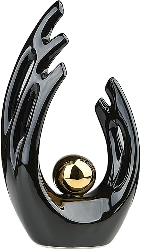 Estatua de alas negras abstractas de cerámica única con acento de bola dorada, decoración moderna del hogar para sala de estar, soporte de TV,