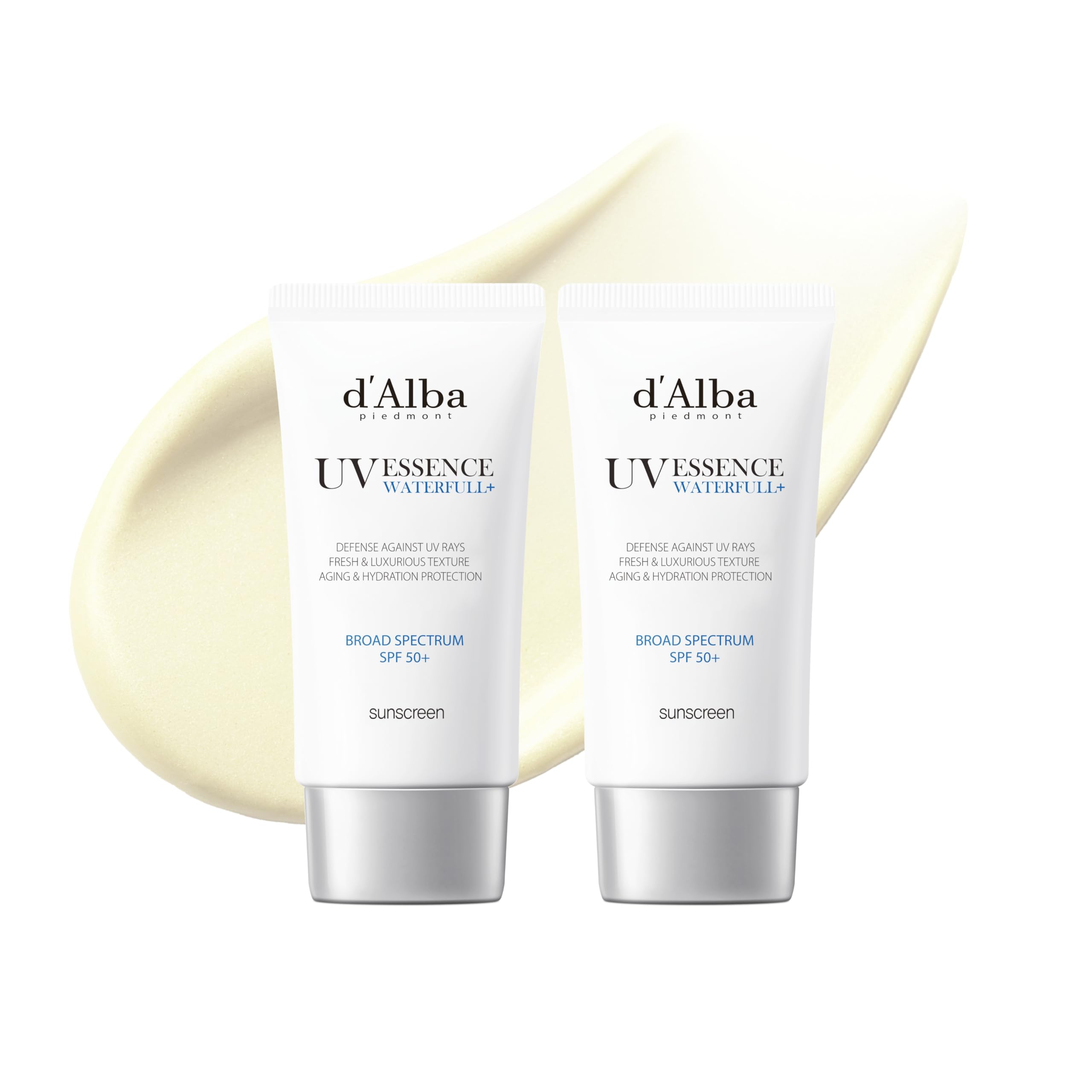 [2 ea] d'alba Piedmont Italian White Truffle Waterfull Essence Sunscreen, Vegan Skincare, Lightweight Sunscreen with BROAD SPECTRUM SPF 50+, Glowy,