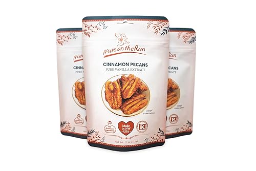 Nuts on the Run Canela Pecans - Vegano, Kosher, sin gluten, sin OMG, 12 onzas (Paquete de 3 bolsas), pralinés de pacana vegano, garantía de