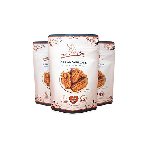 Nuts on the Run Cinnamon Pecans - 4oz (PACK OF 3 BAGS), Roasted Cinnamon Pecan Pralines, Satisfaction Guarantee