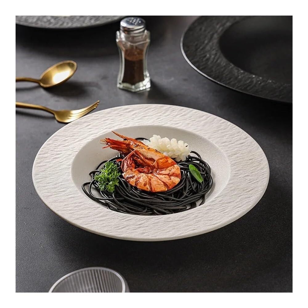 Ceramiczny Talerz Obiadowy 9,5 Cala, Czarno-Biały Talerz Słomkowy Z Kamienia, Elegancki Talerz Do Makaronu I Deserów, Idealny Na Rodzinne Posiłki(Biały-Mały)